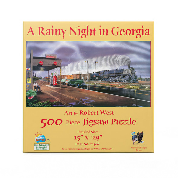 SUNSOUT INC - A Rainy Night in Georgia - 500 pc Jigsaw Puzzle by Artist: Robert West - Finished Size 15" x 29" Train - MPN# 21366