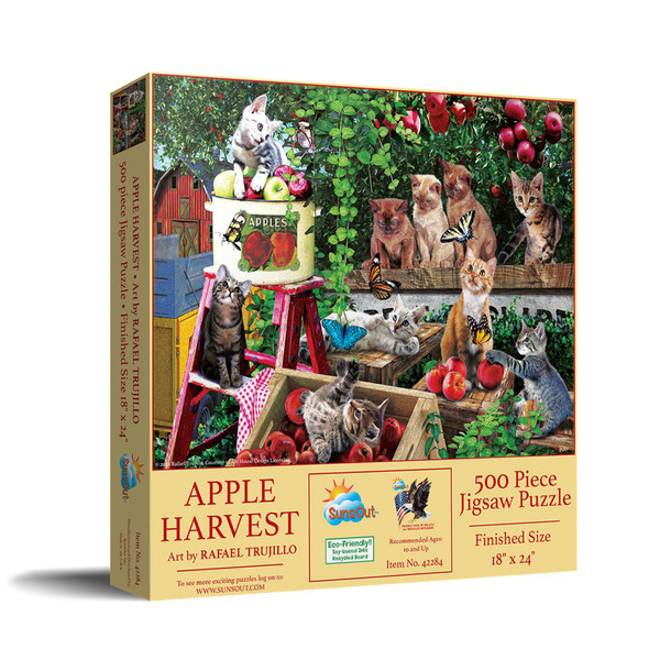 SUNSOUT INC - Apple Harvest - 500 pc Jigsaw Puzzle by Artist: Rafael Trujillo - Finished Size 18" x 24" Cats - MPN# 42284