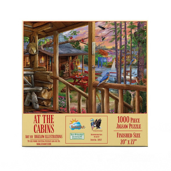 SUNSOUT INC - At The Cabins - 1000 pc Jigsaw Puzzle by Artist: Bigelow Illustrations - Finished Size 20" x 27" Animals - MPN# 31937