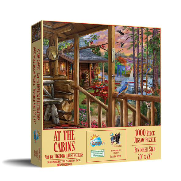 SUNSOUT INC - At The Cabins - 1000 pc Jigsaw Puzzle by Artist: Bigelow Illustrations - Finished Size 20" x 27" Animals - MPN# 31937