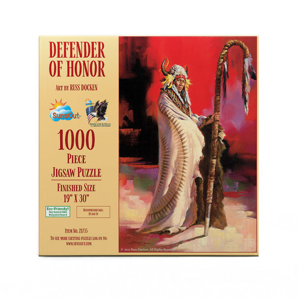 SUNSOUT INC - Defender of Honor - 1000 pc Jigsaw Puzzle by Artist: Russ Docken - Finished Size 19" x 30" Native American - MPN# 21735