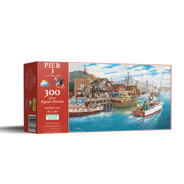 SUNSOUT INC - Pier 3 - 300 pc Jigsaw Puzzle by Artist: Ken Zylla - Finished Size 16" x 26" Boat - MPN# 37710