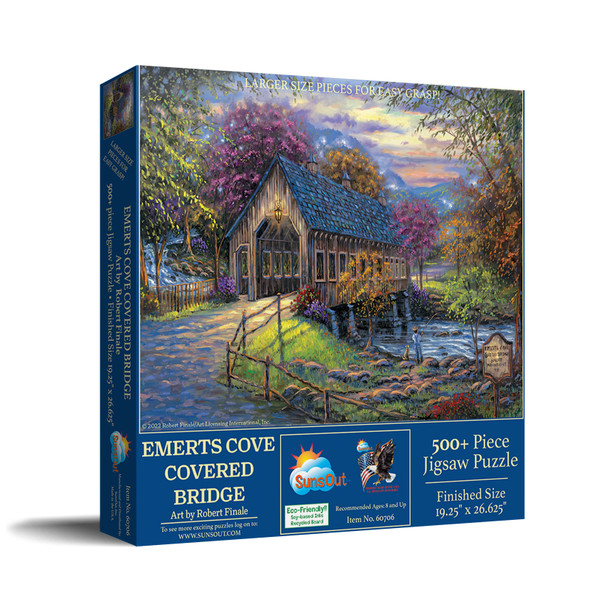 SUNSOUT INC - Emerts Cove Covered Bridge - 500 pc Large Pieces Jigsaw Puzzle by Artist: Robert Finale - Finished Size 19.25" x 26.625" - MPN# 60706
