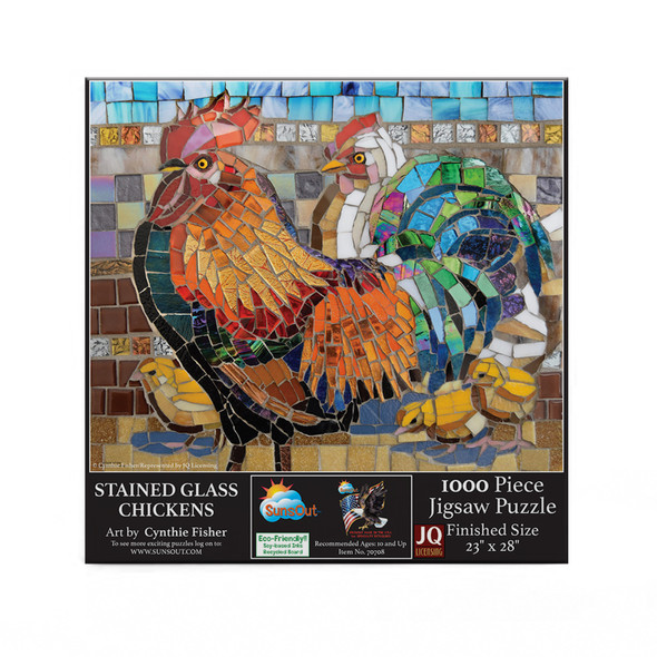 SUNSOUT INC - Stained Glass Chickens 1000 pc Jigsaw Puzzle