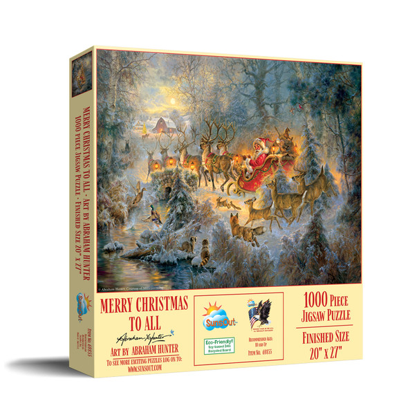 SUNSOUT INC - Merry Christmas to All - 1000 pc Jigsaw Puzzle by Artist: Abraham Hunter - Finished Size 20" x 27" Christmas - MPN# 69855