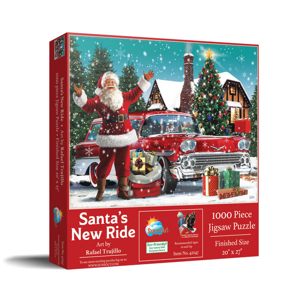 SUNSOUT INC - Santa's New Ride - 1000 pc Jigsaw Puzzle by Artist: Rafael Trujillo - Finished Size 20" x 27" Christmas - MPN# 42247
