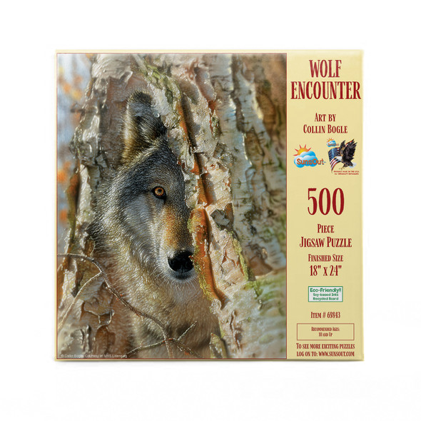 SUNSOUT INC - Wolf Encounter - 500 pc Jigsaw Puzzle by Artist: Collin Bogle - Finished Size 18" x 24" - MPN# 69843