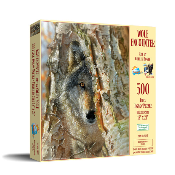 SUNSOUT INC - Wolf Encounter - 500 pc Jigsaw Puzzle by Artist: Collin Bogle - Finished Size 18" x 24" - MPN# 69843