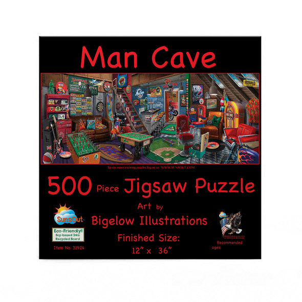 SUNSOUT INC - Man Cave - 500 pc Jigsaw Puzzle by Artist: Bigelow Illustrations - Finished Size 12" x 36" - MPN# 31924
