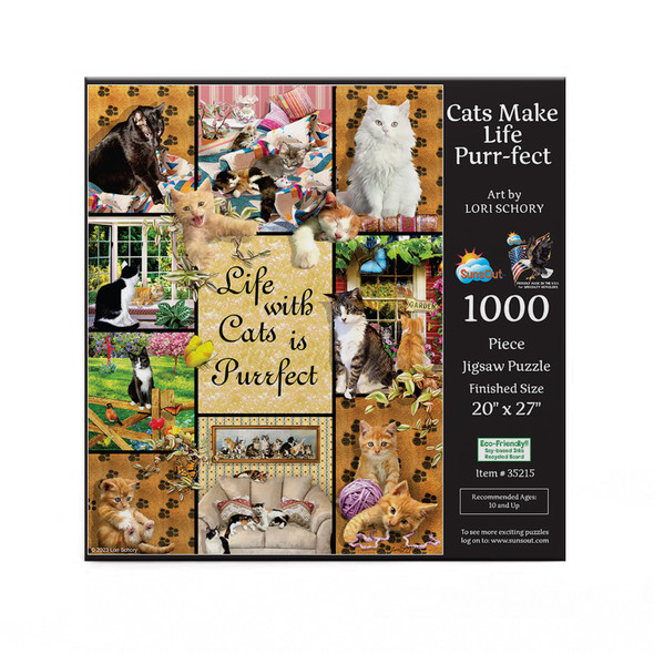 SUNSOUT INC - Cats Make Life Purr-fect - 1000 pc Jigsaw Puzzle by Artist: Lori Schory - Finished Size 20" x 27" - MPN# 35215