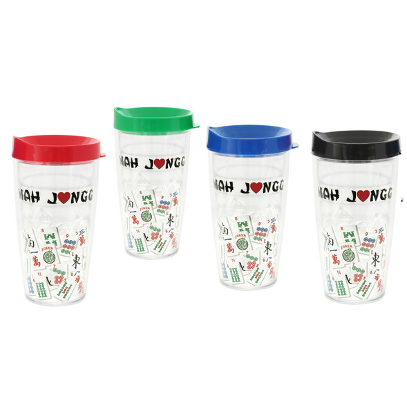 Tumbler 16 oz - Mah Jongg Tile Design Tritan USA Drinkware (4 pack -Asst 16oz Tumblers) for Mahjong Game