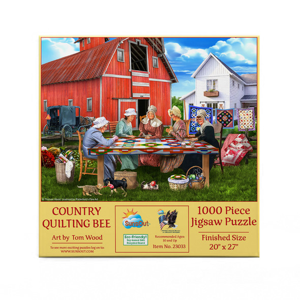 SUNSOUT INC - Country Quilting Bee - 1000 pc Jigsaw Puzzle by Artist: Tom Wood - Finished Size 20" x 27" - MPN# 23033