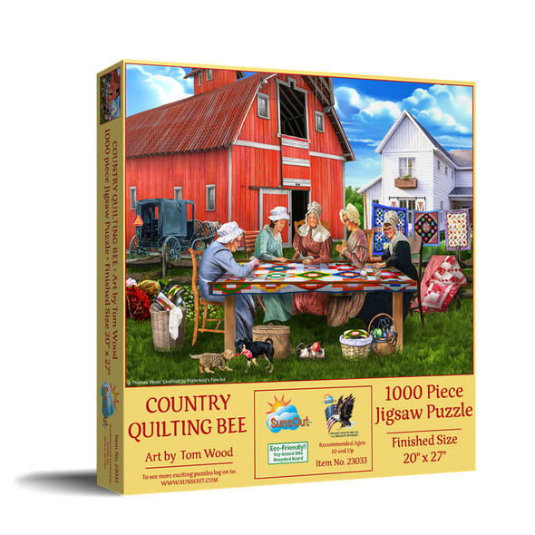 SUNSOUT INC - Country Quilting Bee - 1000 pc Jigsaw Puzzle by Artist: Tom Wood - Finished Size 20" x 27" - MPN# 23033