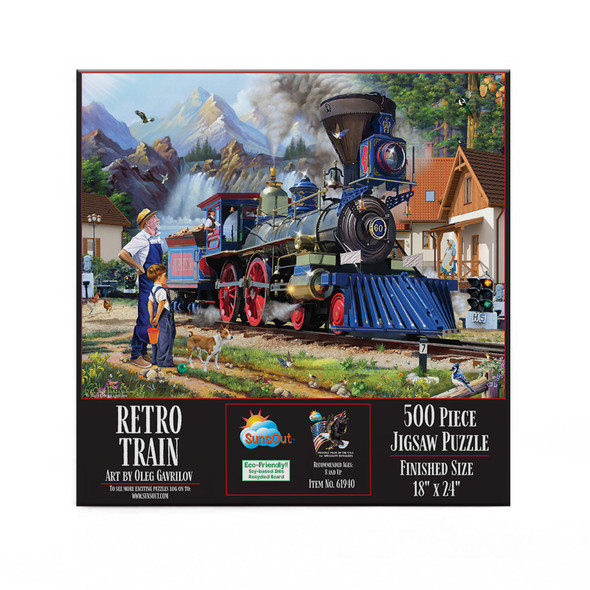 SUNSOUT INC - Retro Train - 500 pc Jigsaw Puzzle by Artist: Oleg Gavrilov - Finished Size 18" x 24" - MPN# 61940