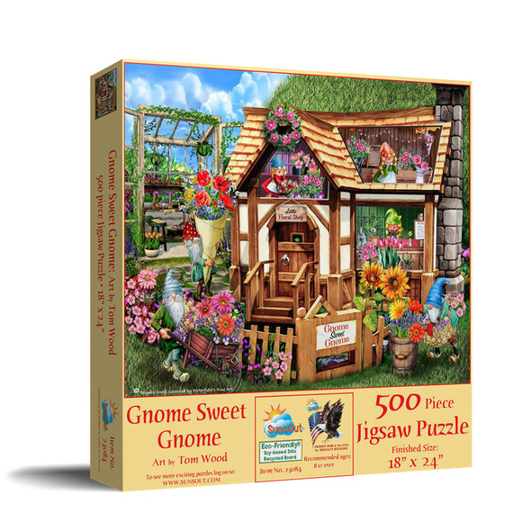 SUNSOUT INC - Gnome Sweet Gnome - 500 pc Jigsaw Puzzle by Artist: Tom Wood - Finished Size 18" x 24" - MPN# 23084