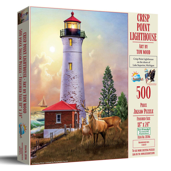SUNSOUT INC - Crisp Point Lighthouse - 500 pc Jigsaw Puzzle by Artist: Tom Wood - Finished Size 18" x 24" - MPN# 28596