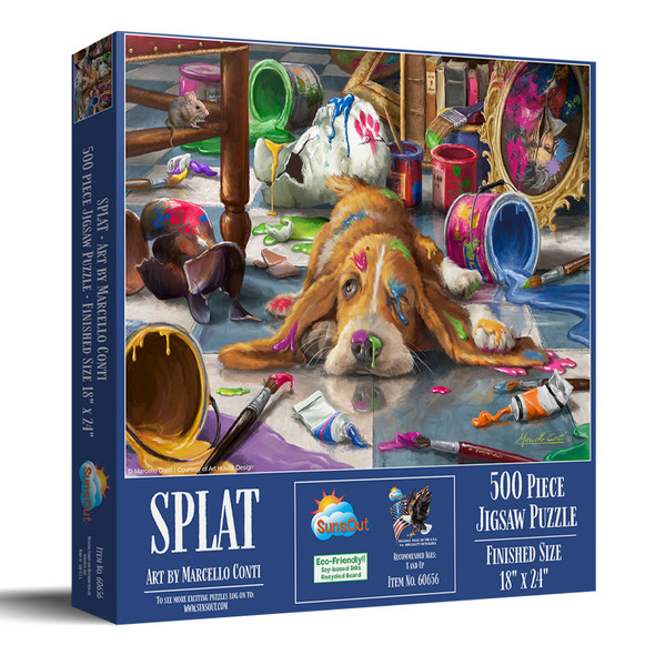 SUNSOUT INC - Splat - 500 pc Jigsaw Puzzle by Artist: Marcello Conti - Finished Size 18" x 24" Dog Theme - MPN# 60656