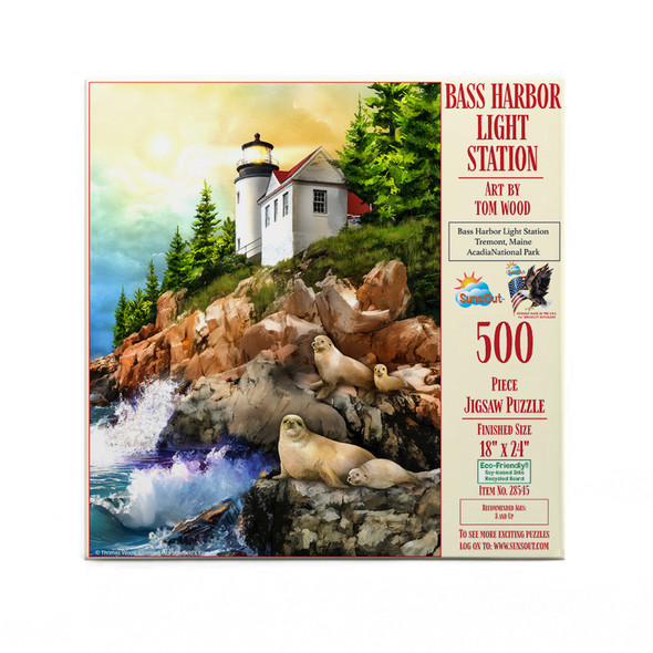SUNSOUT INC - Bass Harbor Light Station - 500 pc Jigsaw Puzzle by Artist: Tom Wood - Finished Size 18" x 24" - MPN# 28545