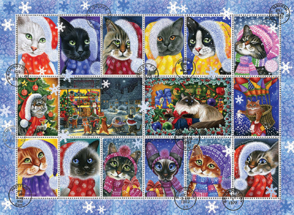 Anatolian Puzzle - Christmas Cat Stamp Collection - 1000 pc Jigsaw Puzzle - # 1103