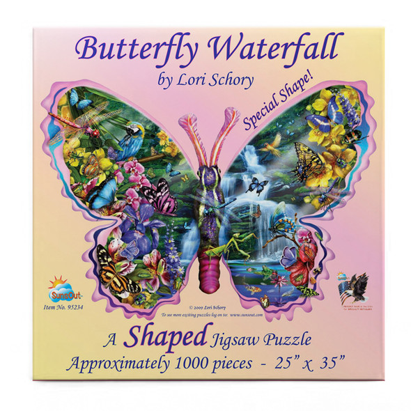 SUNSOUT INC - Butterfly Waterfall - 1000 pc Special Shape Jigsaw Puzzle by Artist: Lori Schory - Finished Size 24" x 35" - MPN# 95234