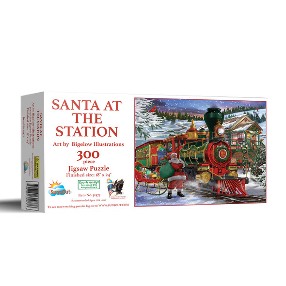 SUNSOUT INC - Santa at the Station - 300 pc Jigsaw Puzzle by Artist: Bigelow Illustrations - Finished Size 18" x 24" - MPN# 31977