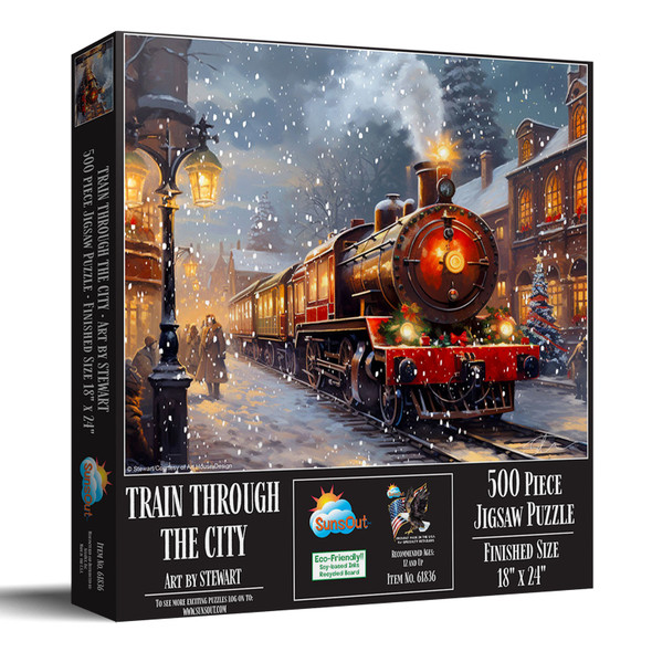 SUNSOUT INC - Train Through the City - 500 pc Jigsaw Puzzle by Artist: Stewart - Finished Size 18" x 24" - MPN# 61836