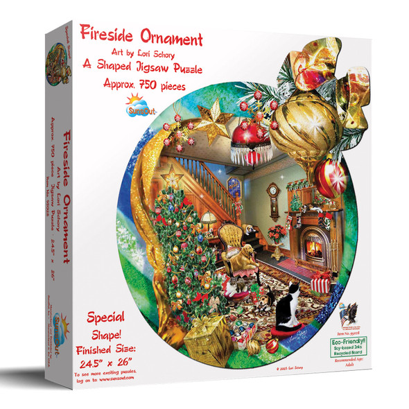 SUNSOUT INC - Fireside Ornament - 750 pc Shaped Jigsaw Puzzle by Artist: Lori Schory - MPN# 95028