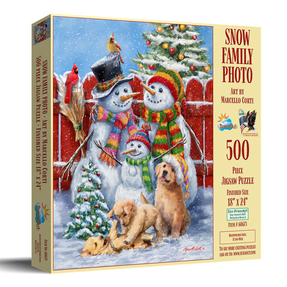 SUNSOUT INC - Snow Family Photo - 500 pc Jigsaw Puzzle by Artist: Marcello Corti - Finished Size 20" x 27" - MPN# 60673