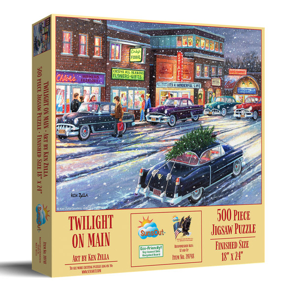 SUNSOUT INC - Twilight on Main - 500 pc Jigsaw Puzzle by Artist: Ken Zylla - Finished Size 18" x 24" - MPN# 39748