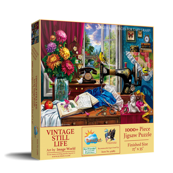 SUNSOUT INC - Vintage Still Life - 1000 pc Large Pieces Jigsaw Puzzle by Artist: Image World - Finished Size 27" x 35" - MPN# 42983