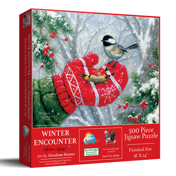 SUNSOUT INC - Winter Encounter - 300 pc Jigsaw Puzzle by Artist: Abraham Hunter - Finished Size 18" x 24" - MPN# 69764