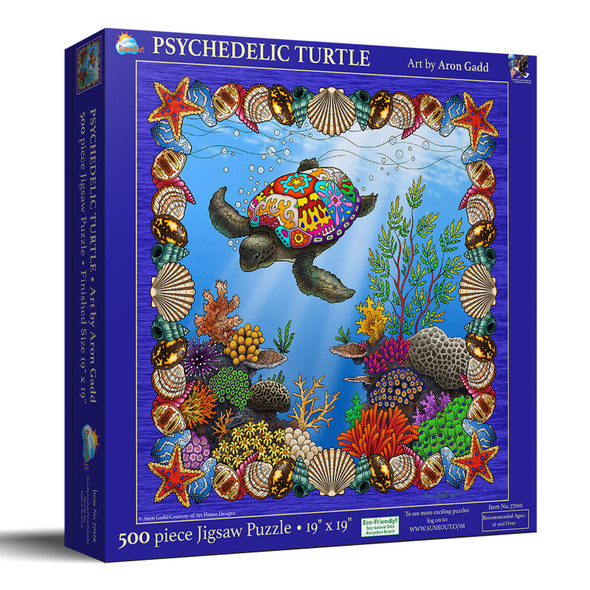 SUNSOUT INC - Psychedelic Turtle - 500 pc  Jigsaw Puzzle by Artist: Aron Gadd - MPN# 77010 SUNSOUT INC - Psychedelic Turtle - 500 pc  Jigsaw Puzzle by Artist: Aron Gadd - MPN# 77010