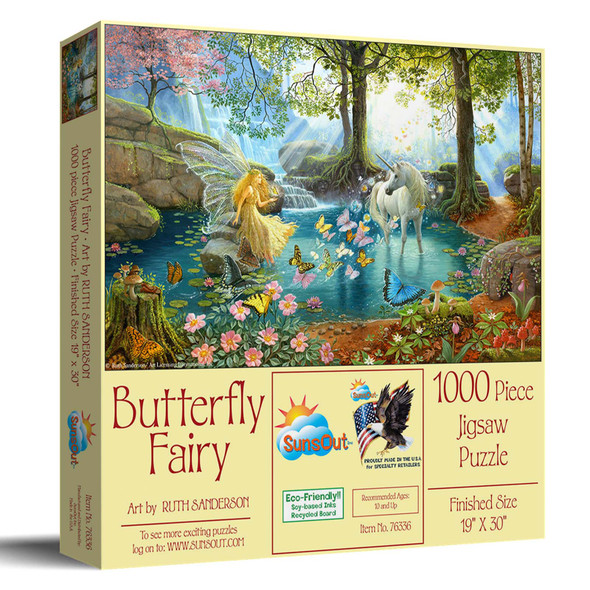 SUNSOUT INC - Butterfly Fairy - 1000 pc Jigsaw Puzzle by Ruth Sanderson - Finished Size 19" x 30" - MPN# 76336