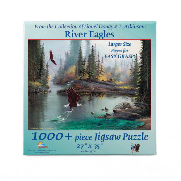 SUNSOUT INC - River Eagles - 1000 pc Large Pieces Jigsaw Puzzle by Artist: Lionel Dougy and T. Atkinson - Finished Size 27" x 35" - MPN# 53124