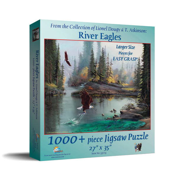 SUNSOUT INC - River Eagles - 1000 pc Large Pieces Jigsaw Puzzle by Artist: Lionel Dougy and T. Atkinson - Finished Size 27" x 35" - MPN# 53124