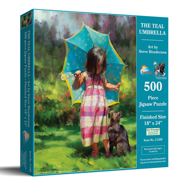 SUNSOUT INC - The Teal Umbrella - 500 pc Jigsaw Puzzle by Artist: Steve Henderson - Finished Size 18" x 24" - MPN# 11205
