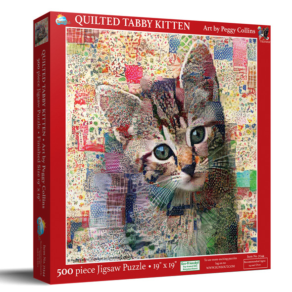 SUNSOUT INC - Quilted Tabby Kitten - 500 pc Jigsaw Puzzle by Peggy Collins - Finished Size 19" x 19" - MPN# 71344