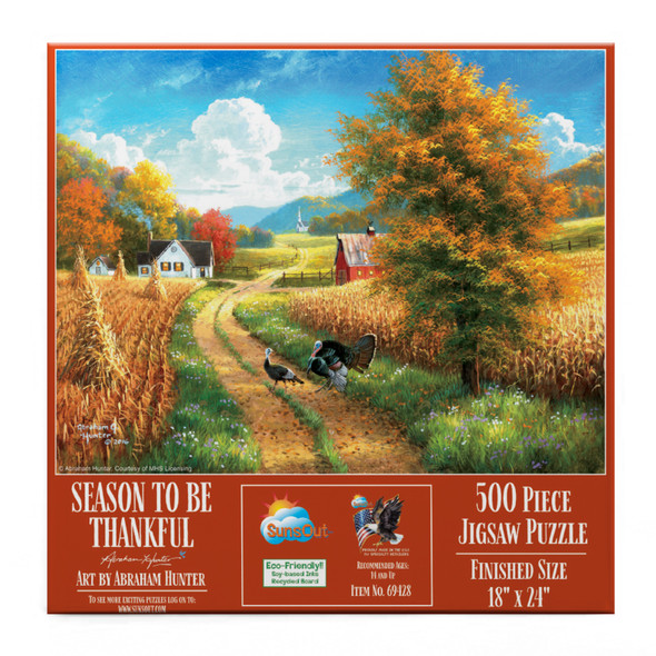 SUNSOUT INC - A Season to be Thankful (Thanksgiving - Turkey Farm) - 500 pc Jigsaw Puzzle by Artist: Abraham Hunter - Finished Size 18" x 24" - MPN# 69428