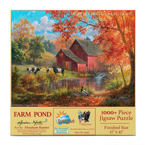 SUNSOUT INC - Farm Pond - 1000 pc Large Piece Jigsaw Puzzle by Artist: Abraham Hunter - Finished Size 27" x 35" - MPN# 69417