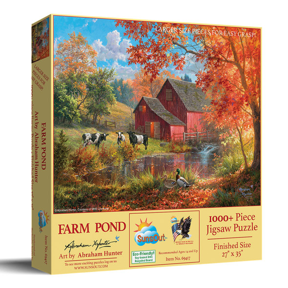SUNSOUT INC - Farm Pond - 1000 pc Large Piece Jigsaw Puzzle by Artist: Abraham Hunter - Finished Size 27" x 35" - MPN# 69417