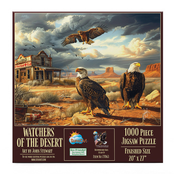 SUNSOUT INC - Watchers of the Desert - 1000 pc Jigsaw Puzzle by Artist: John Stewart - Finished Size 20" x 27" - MPN# 77063 - Eagle