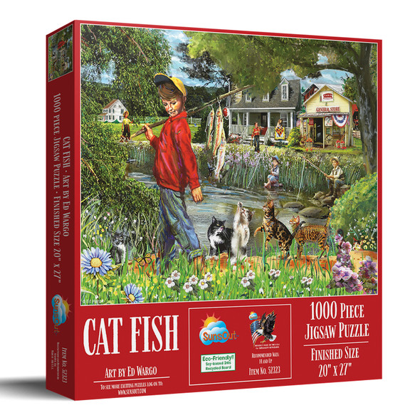 SUNSOUT INC - Cat Fish - 1000 pc Jigsaw Puzzle by Artist: Ed Wargo - Finished Size 20" x 27" - MPN# 52323