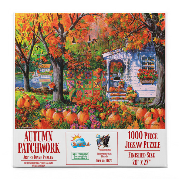 SUNSOUT INC - Autumn Patchwork - 1000 pc Jigsaw Puzzle by Artist: Diane Phalen - Finished Size 20" x 27" - MPN# 14670 SUNSOUT INC - Autumn Patchwork - 1000 pc Jigsaw Puzzle by Artist: Diane Phalen - Finished Size 20" x 27" - MPN# 14670