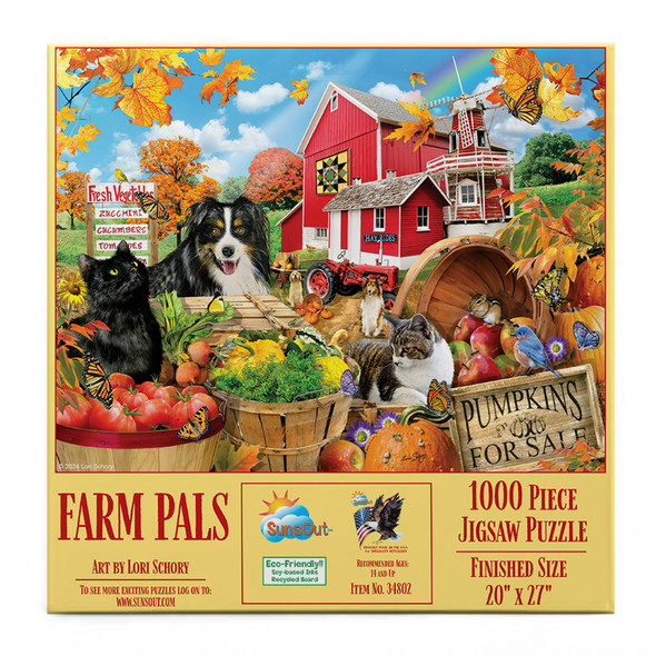 SunsOut Puzzle 'Cats On The Farm' – 1000 Teile, 50,8 X 68,6 Cm, Kunst Von Adrian Chesterman, Made In USA