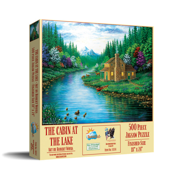 SUNSOUT INC - The Cabin on the Lake - 500 pc Jigsaw Puzzle by Artist: Robert Wavra - Finished Size 18" x 24" - MPN# 51334