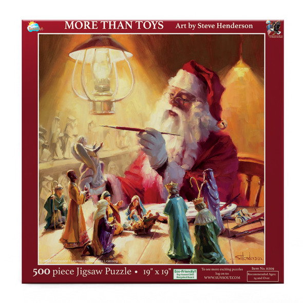 SUNSOUT INC - More Than Toys 500 pc Jigsaw Puzzle Christmas Santa Claus by Steve Henderson - Finished Size 19" x 19" - MPN# 11209