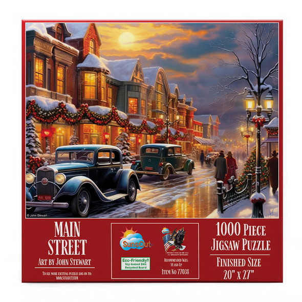 SUNSOUT INC - Main Street - Christmas 1000 pc Jigsaw Puzzle by Artist: John Stewart - Finished Size 20" x 27" - MPN# 77038