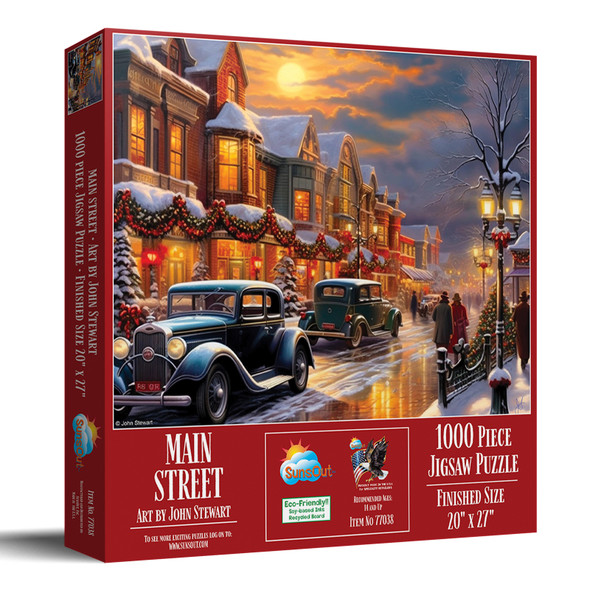 SUNSOUT INC - Main Street - Christmas 1000 pc Jigsaw Puzzle by Artist: John Stewart - Finished Size 20" x 27" - MPN# 77038