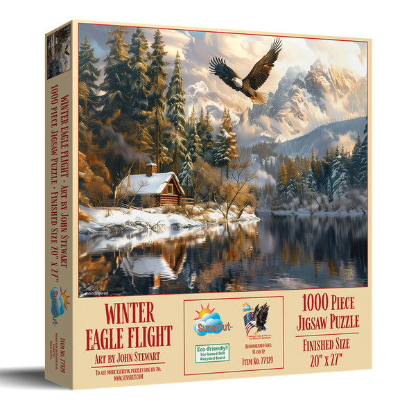 SUNSOUT INC - Winter Eagle Flight - 1000 pc Jigsaw Puzzle by Artist: John Stewart - Finished Size 20" x 27" - MPN# 77129