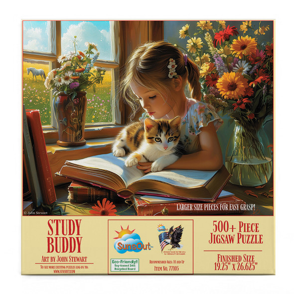 SUNSOUT INC - Study Buddy - 500 pc Large Piece Jigsaw Puzzle by Artist: John Stewart - Finished Size 19.25" x 26.625" - MPN# 77105
